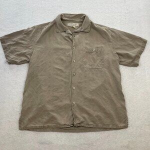 Island Republic Vintage Tan Silk Textured Floral Short Sleeve Hawaiian Shirt M